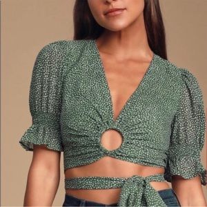 J.O.A. Wrap Top s green crop top
